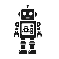 Robot vector silhouette isolated on white background