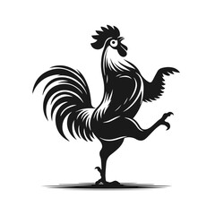 Beautiful dancing rooster vector silhouette isolated on white background