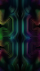  intricate neon lines arranged symmetrically against dark background. concepts: tech industry promotions, innovation, futuristic products, music album cover for electronic, pop or techno genres.