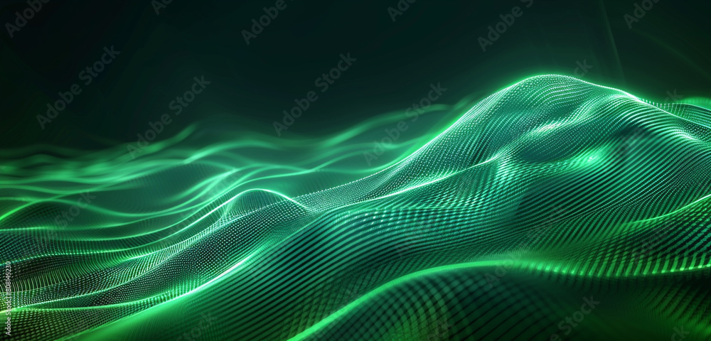 Poster dynamic emerald waves in a fractal grid, rippling with energy for abstract art.