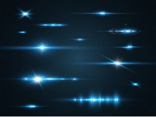 Set of bright light rays.Brigh light on the background.