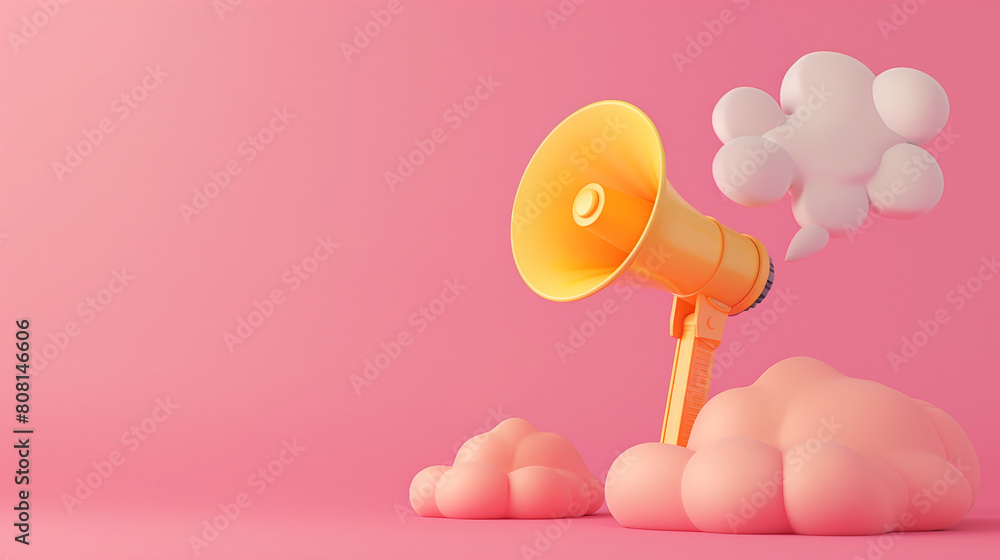 Poster a 3d illustration showcasing a megaphone accompanied by a speech bubble, creating a dynamic visual r