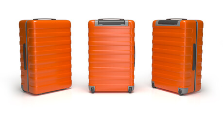 Orange travel suitcase. 3d illustration set on white background