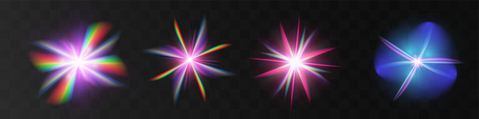 Crystal rainbow light reflection effect. Colorful clear iridescent lenses.