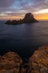 Es Vedra sunset view from the cliff, Sant Josep de Sa Talaia, Ibiza, Balearic Islands, Spain