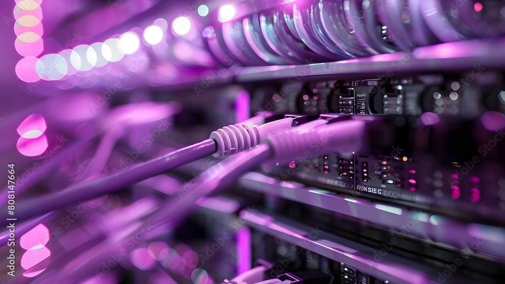 Poster data center rack housing servers connected to the internet via network cables. concept data center, 