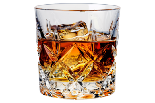 A shot of whiskey on a clear backdrop for a professional presentation.