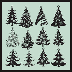 Obraz premium Christmas Tree Silhouettes set vector