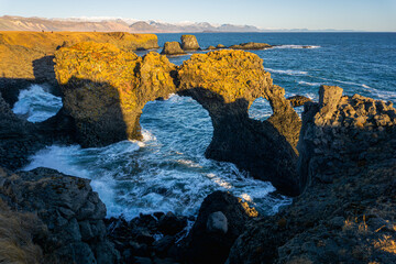 Gatklettur lava natural arch at Snaefellsnes peninsula in Iceland