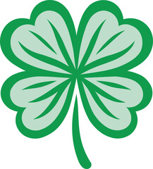 Four-leaf clover illustration in shades of green, Decorative leaves symbol of good luck