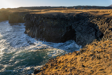 Arnarstapi cliffs volcanic rocks at Snaefellsnes peninsula Iceland