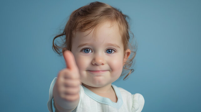 Little Child with thumbs up looking at Camera