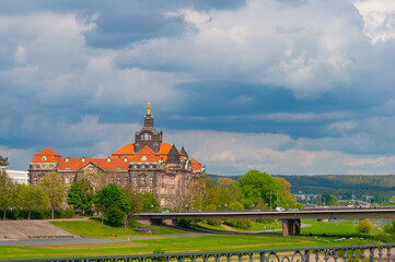 Drezden, Germany - panorama of bridge and historical building at center