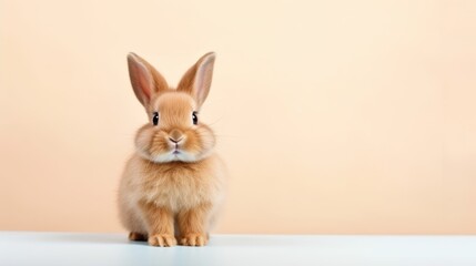 Obraz premium cute animal pet rabbit or bunny brown color smiling and laughing isolated with copy space for easter background, rabbit, animal, pet, cute, fur, ear, mammal, background, celebration, generate by AI