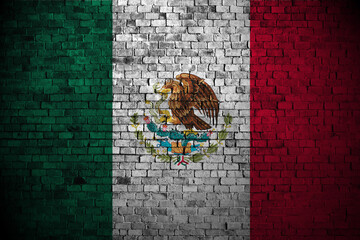 mexican flag on brick wall © Hapelinium