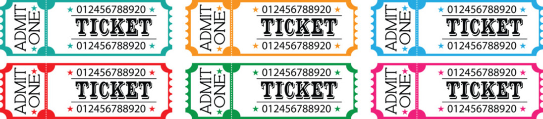 Fototapeta premium Ticket icon set, Movie show ticket vector icon, Cinema or Movie ticket in flat style ,Admit one coupon entrance vector