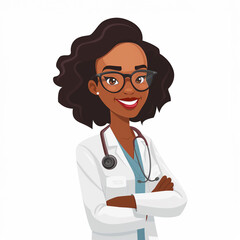 Fototapeta premium Black smiling female medical character, doctor, therapist avatar, isolated on white background