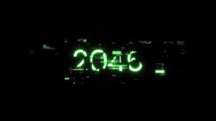 3D rendering 2046 text with screen effects of technological glitches