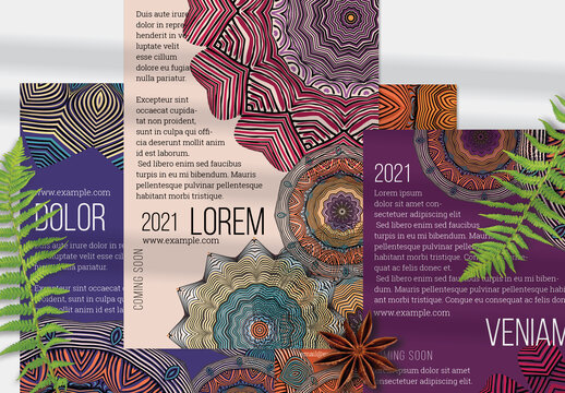 Flyer Layout with Mandala and Ethnic Tribal Lace Flower Elements