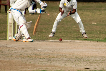Cricket batsman is playing forward for defensive stroke