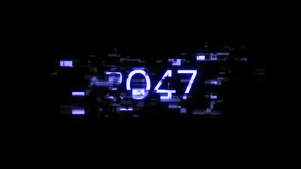 3D rendering 2047 text with screen effects of technological glitches
