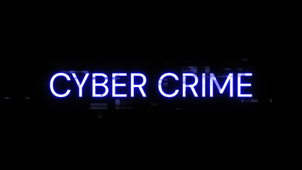 3D rendering cyber crime text with screen effects of technological glitches