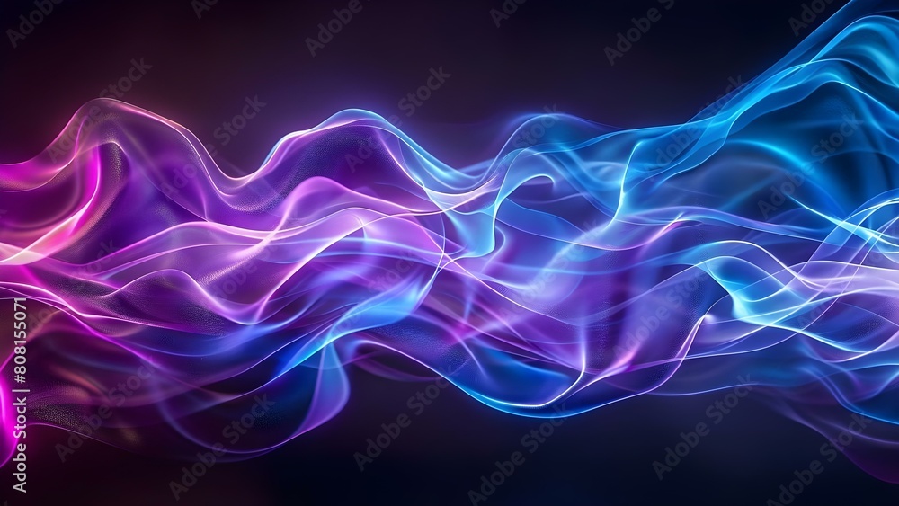 Poster creating a d holographic iridescent neon wave on dark gradient background for design. concept abstra
