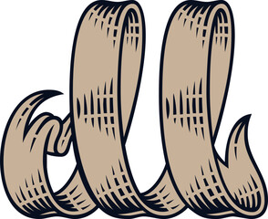 Vector engraved style letter made of curved ribbon