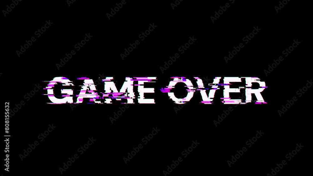 Poster 3d rendering game over text with screen effects of technological glitches