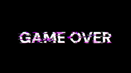 3D rendering game over text with screen effects of technological glitches