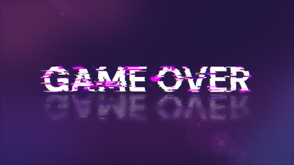 3D rendering game over text with screen effects of technological glitches