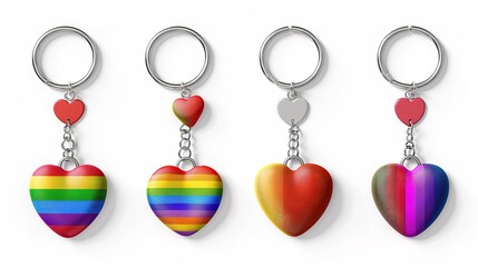 A collection of colorful heart-shaped keychains in a variety of themes, ideal for gifts and personal accessories.