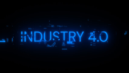 3D rendering industry 4.0 text with screen effects of technological glitches