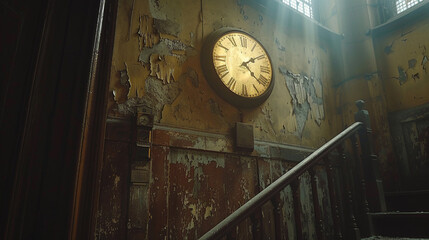 Weathered Clock on Wall of Historic Building