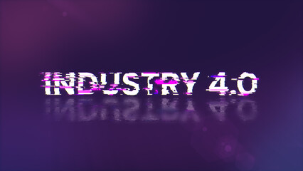 3D rendering industry 4.0 text with screen effects of technological glitches