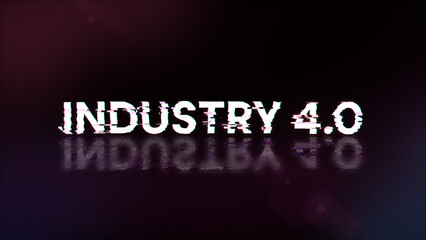 3D rendering industry 4.0 text with screen effects of technological glitches