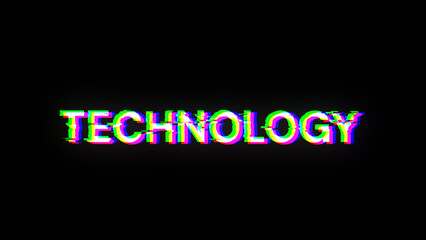 3D rendering technology text with screen effects of technological glitches