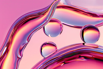 Pink abstract bubbles, liquid texture close up. Bright magenta pink background with copy space. High quality backdrop with space for text, design elements. Beauty, cosmetics, freshness, skincare