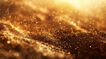   A blurred image of gold dust is situated to the left, with a separate blurred image of the dust appearing on the right side of the image
