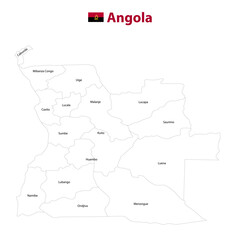 Maps of Angola . Flag map of Angola . Angola  country map vector with regional areas