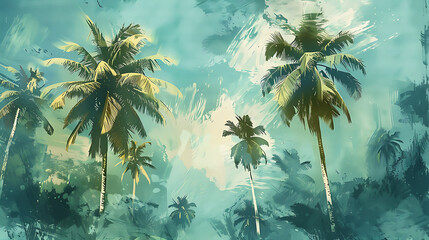 Coconut trees, summer wallpaper, the view from the ground shows their height and beauty