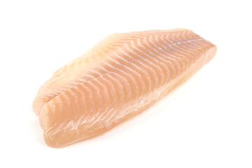 Tilapia fish fillet, isolated on white background