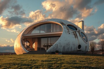 Futuristic dome-shaped house, architecture concept.