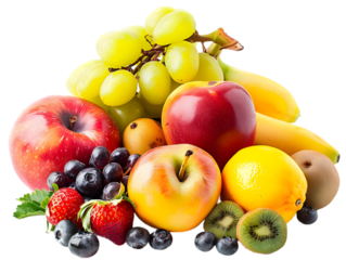 Fresh fruits isolated on transparent background.