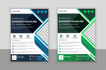 Fototapeta premium Corporate modern business flyer template design set with blue, green color. marketing, business proposal, promotion, advertise, publication, cover page, perfect for creative professional business
