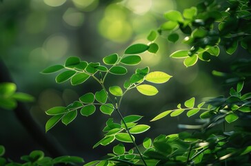 Green leaves of Moringa, Moringa oleifera.