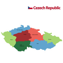 Map of Czech Republic. Czech Republic Flag map. Czech Republic 3d map with borders of regions. Czech Republic Regions Vector Map