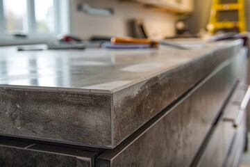 Detailed view of a kitchen countertop showing intricate patterns and textures