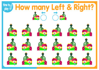 children's educational game, tasks. count how many elements will be placed on the right and how many on the left.