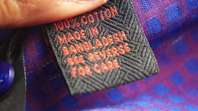 made in bangladesh label on a cloth 
